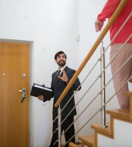 Un agent immobilier avec un couple de visiteurs